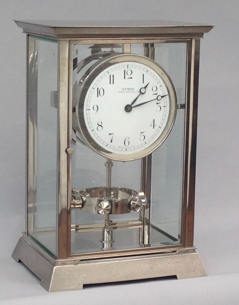 M218 Nikkelen art deco stijl J.L. Reutter Atmos vier glazen Atmos klok, hoge uitvoering - afbeelding 3