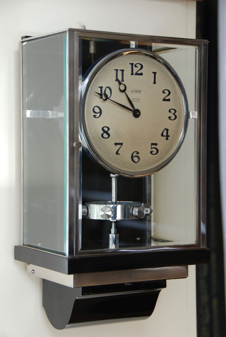 W45 Large Nickel Plated Art Deco J. L. Reutter Wall Hanging Three-Glass Atmos Clock. - image 3
