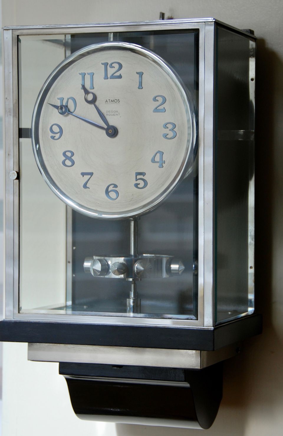 W45 Large Nickel Plated Art Deco J. L. Reutter Wall Hanging Three-Glass Atmos Clock. - image 4