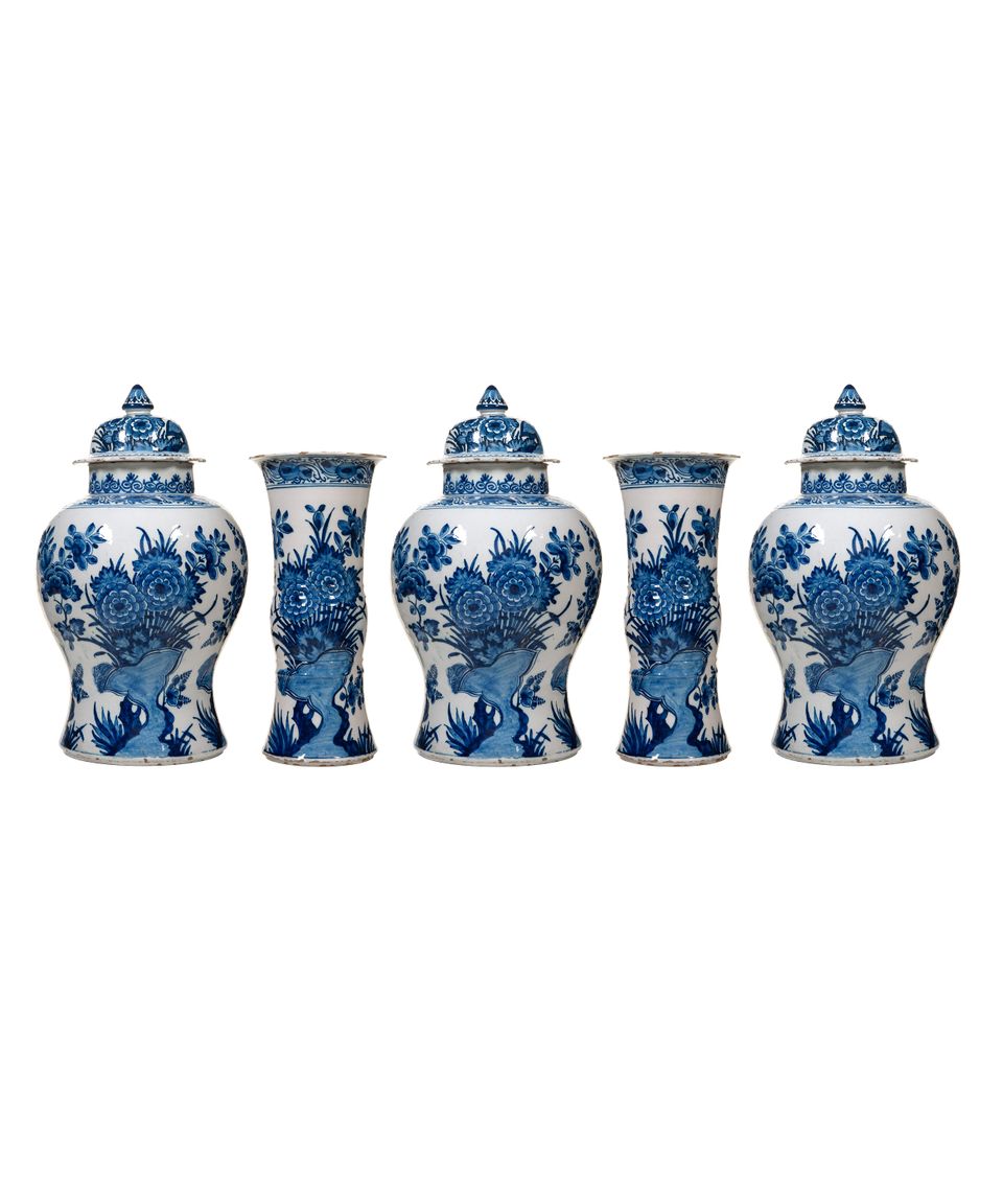 A Five Piece Blue and White Dutch Delft Garniture - image 2