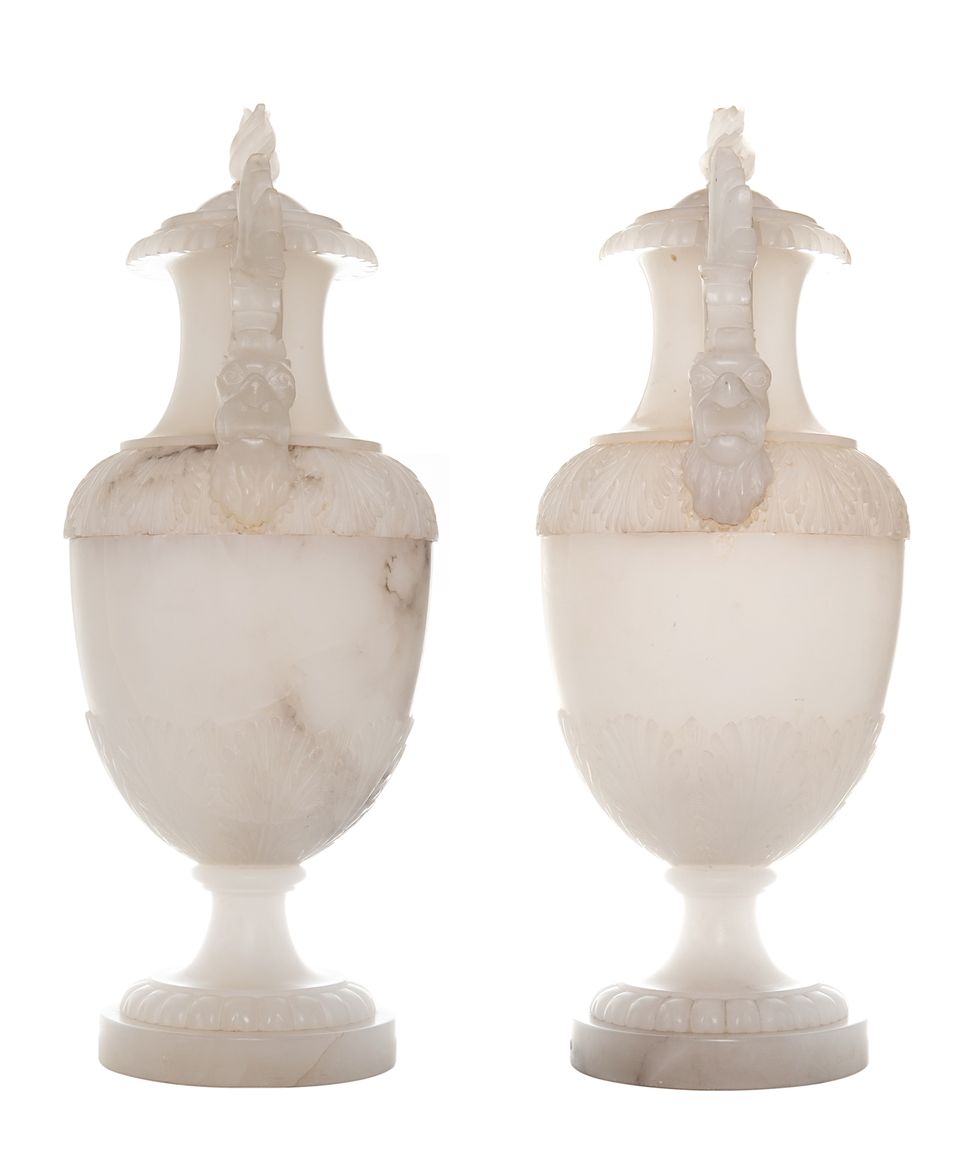 XIX Century Pair of Large Italian Alabaster Covered Urns - image 2