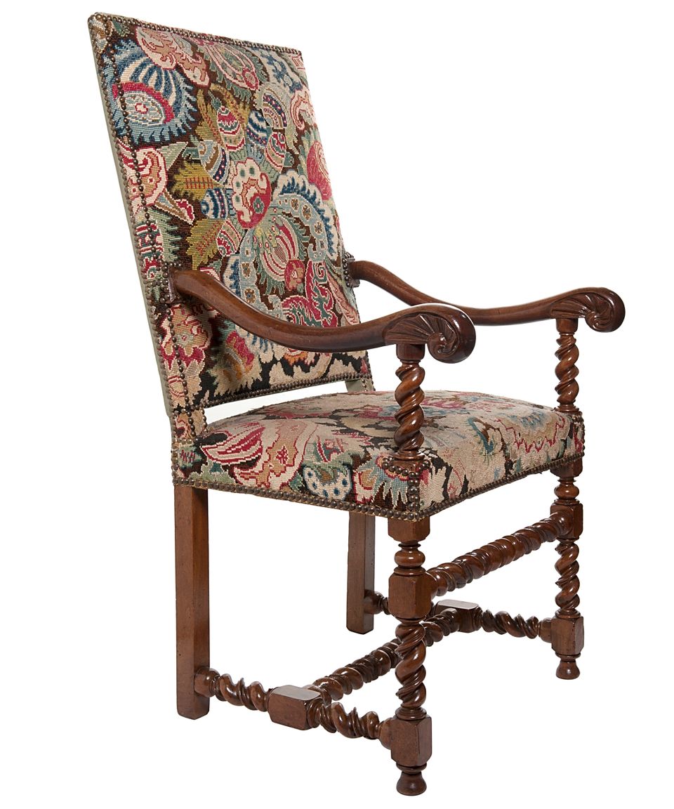 A Good Walnut Needlepoint Louis XIV Arm Chair - afbeelding 2