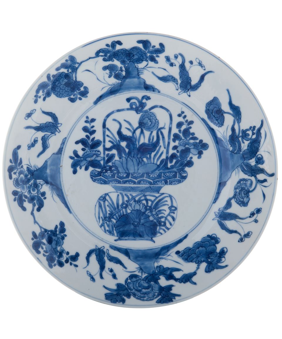 Three Blue and White Kangxi  Dishes, with Flowerbasket - afbeelding 4
