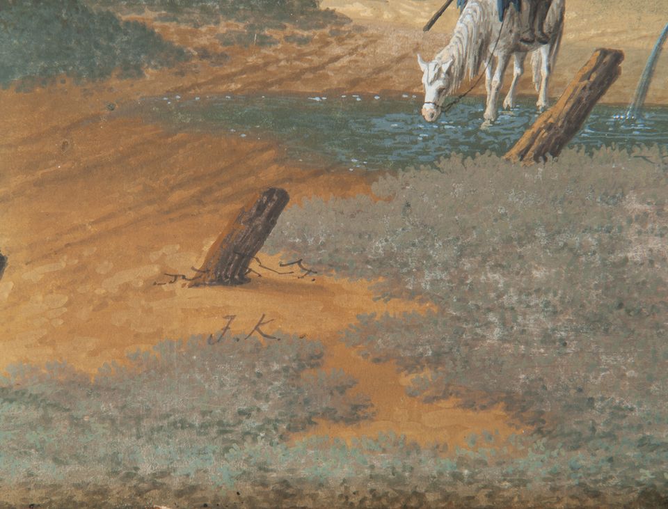 Josephus Augustus Knip - Gouache op Papier - Italiaans Landschap met Figuren - afbeelding 2