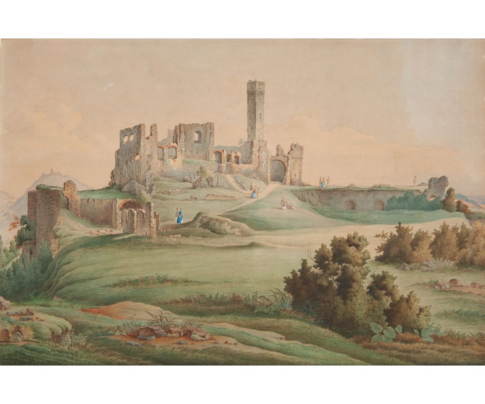 Paar Gouaches op Papier - Zicht van Frankenstein Kasteel - Landschap in Königstein - afbeelding 4