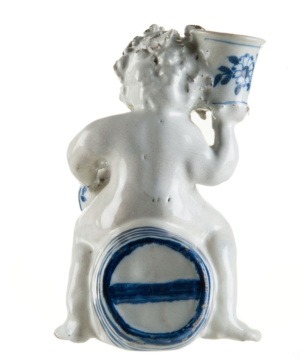 A Blue and White Dutch Delft Bacchus on Wine Barrel - image 4