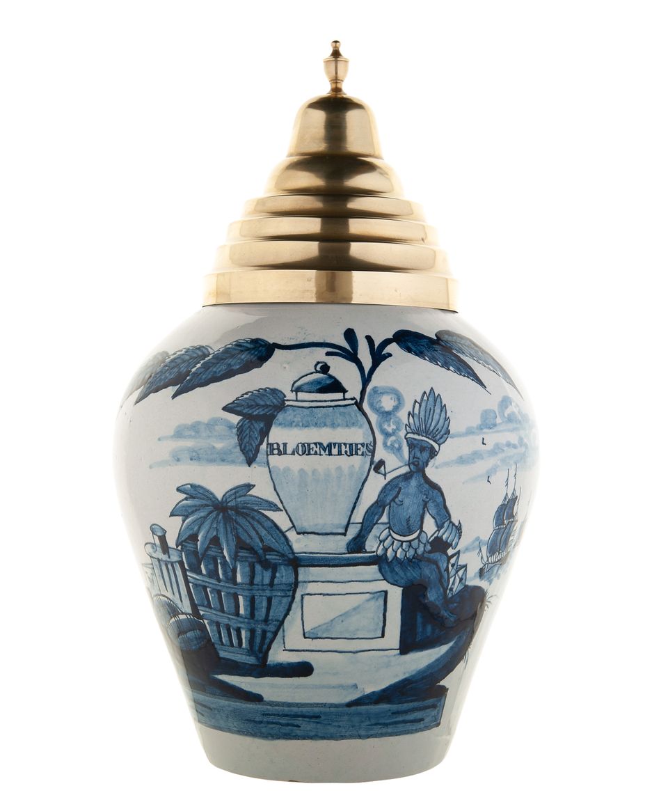 A Set of Five Blue and White Dutch Delft 'VOC' Tobacco Jars - afbeelding 3