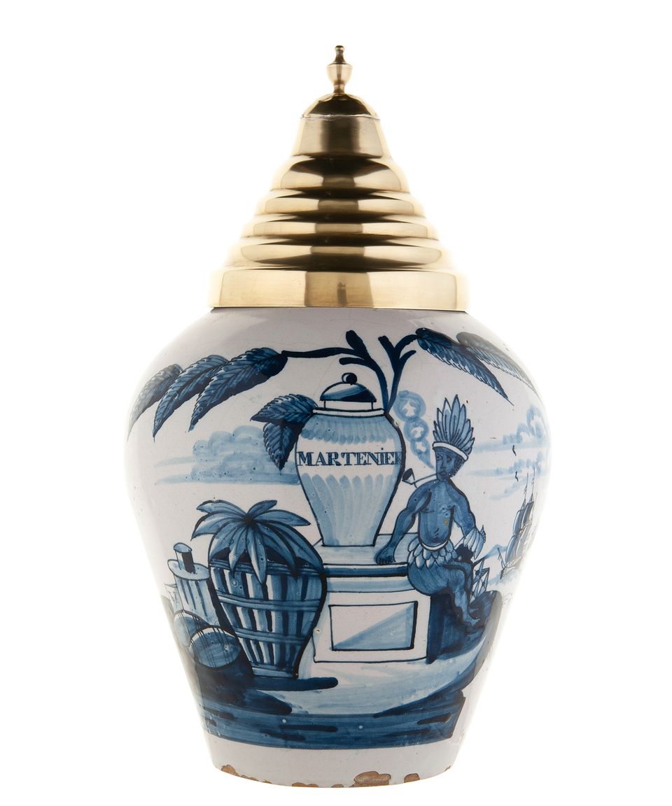 A Set of Five Blue and White Dutch Delft 'VOC' Tobacco Jars - afbeelding 6