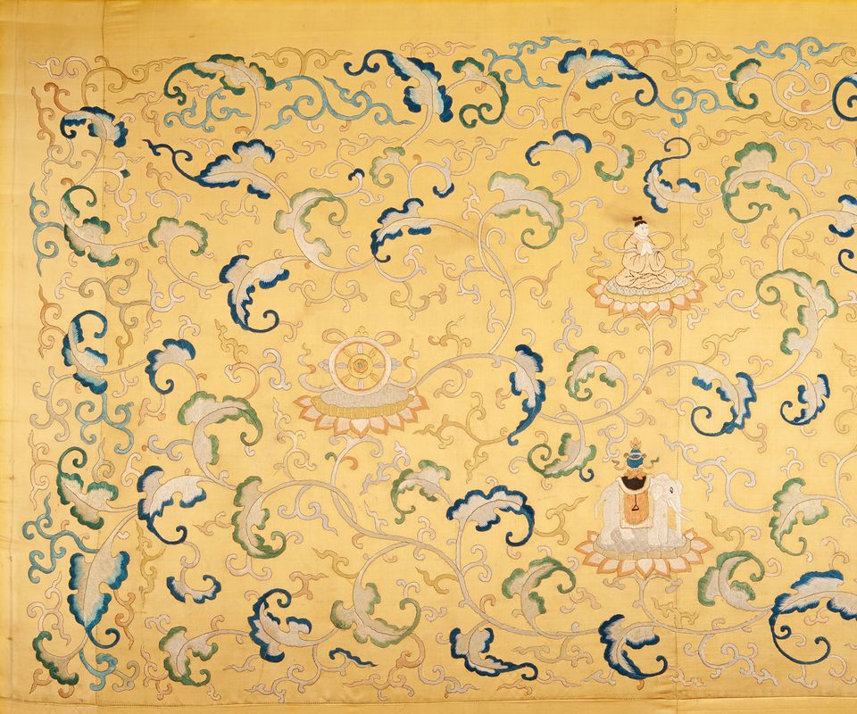 An Imperial Yellow-ground Embroidered Silk Panel - image 2