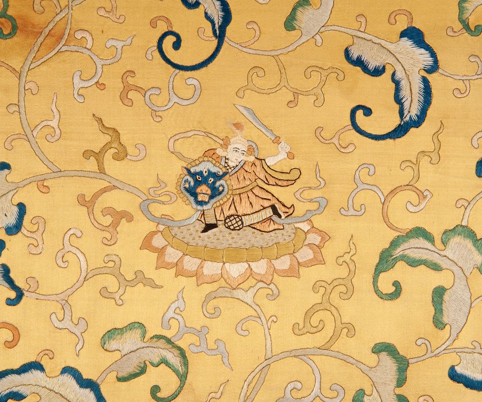 An Imperial Yellow-ground Embroidered Silk Panel - image 6