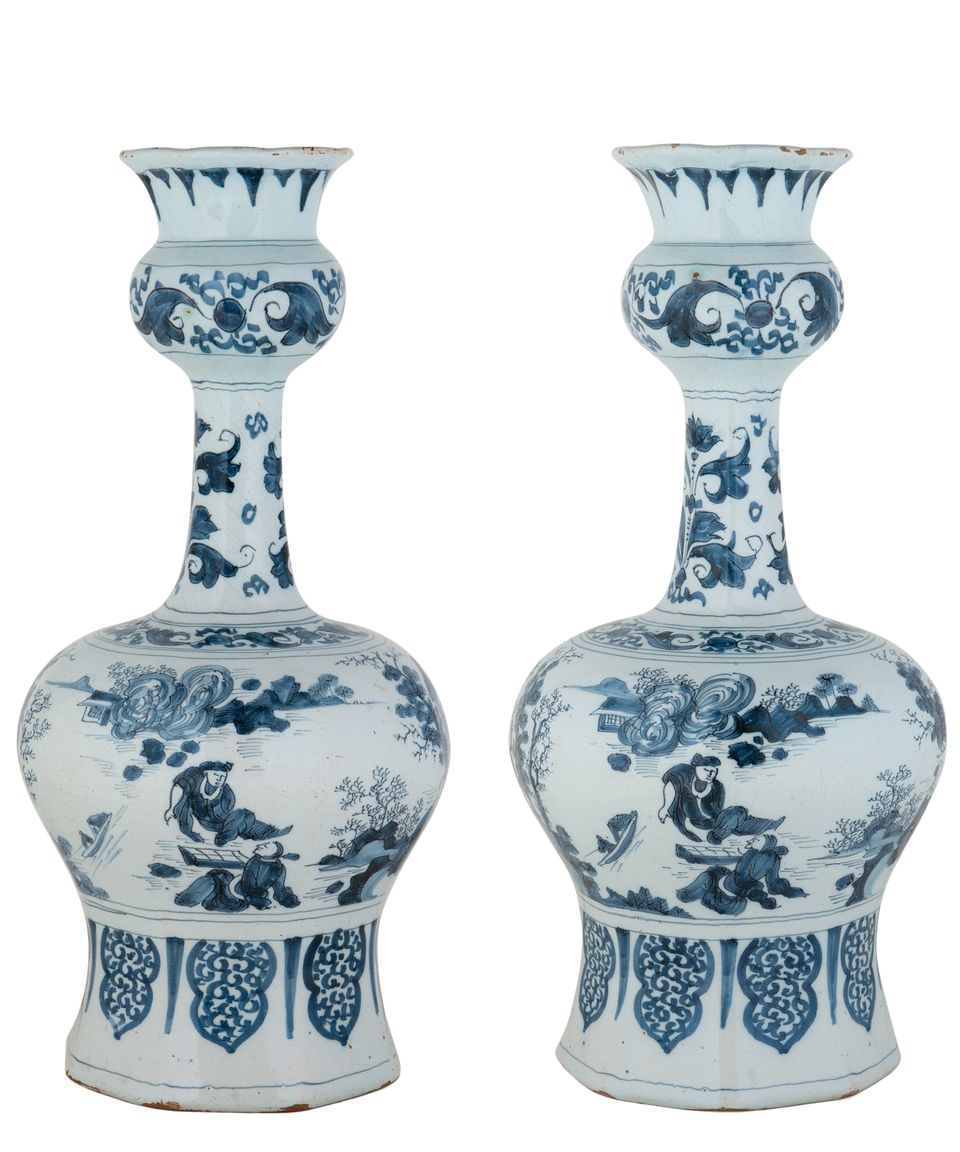 A Pair Blue and White Dutch Delft 'Knobbelvases' - image 2