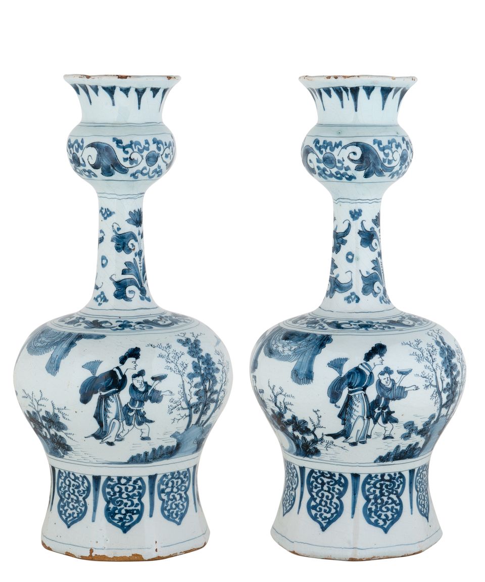 A Pair Blue and White Dutch Delft 'Knobbelvases' - image 3